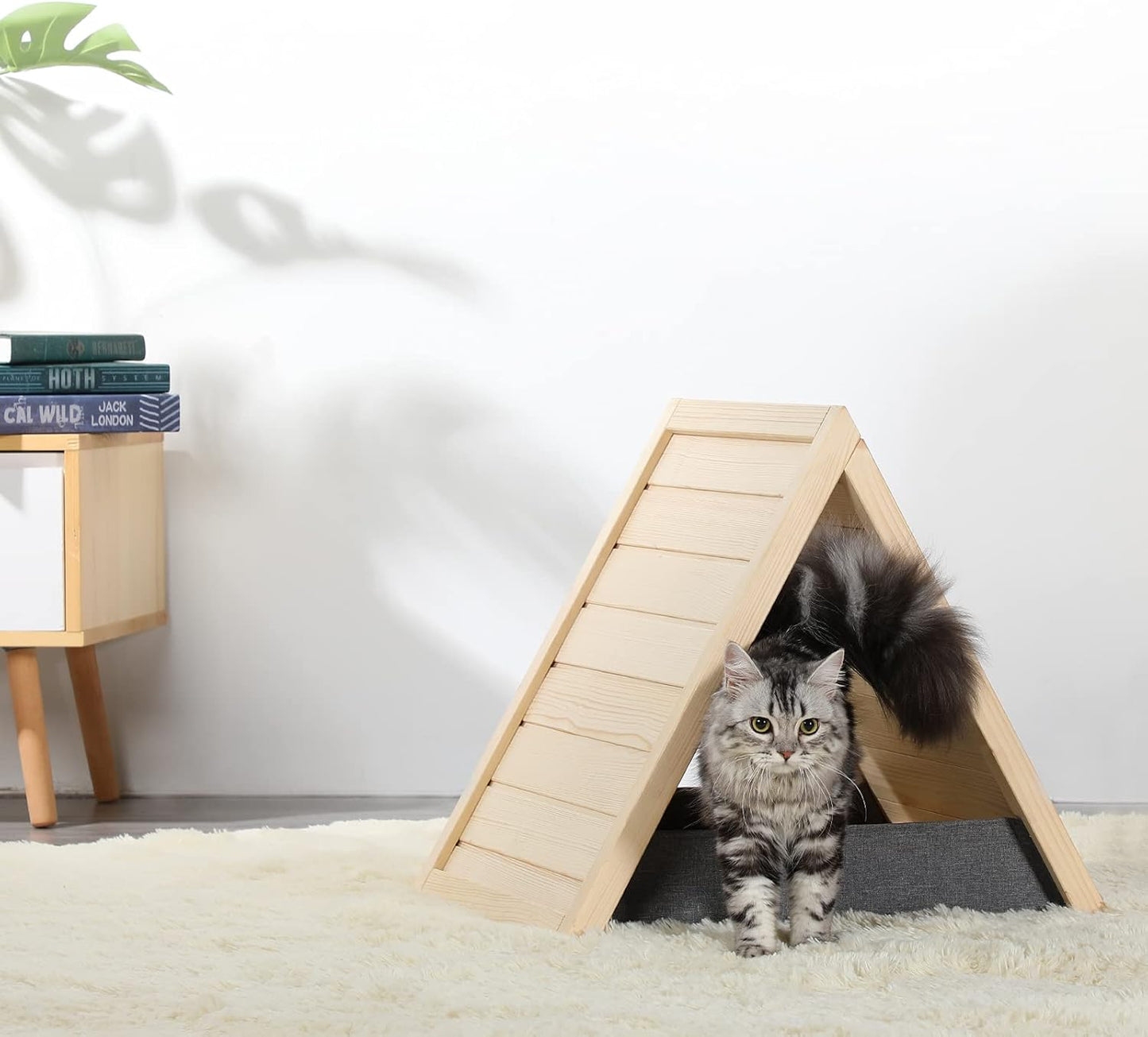 Cat Scratcher Lounge Thicken Solid Wood, Triangle Cats House, Cat Scratching Post for Indoor Cats as Cave and Bed