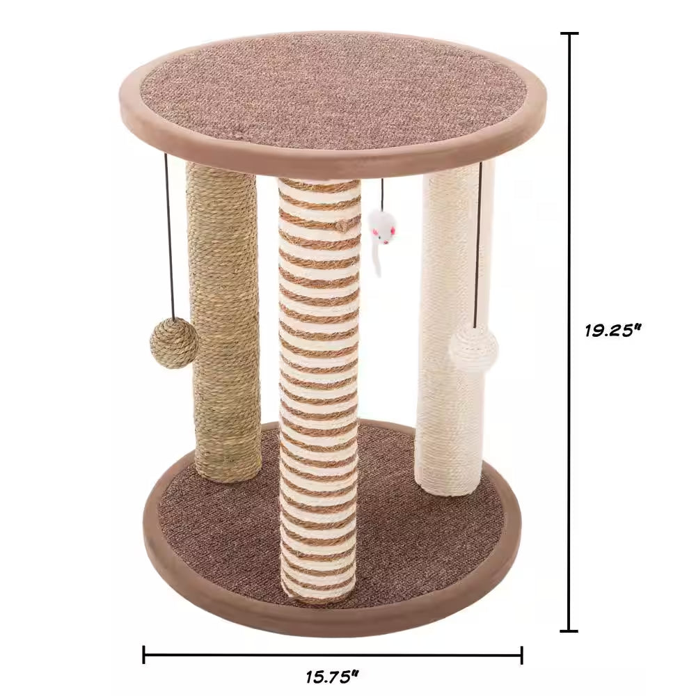 Tan and Cream 3 Pole Cat Scratching Post with Perch