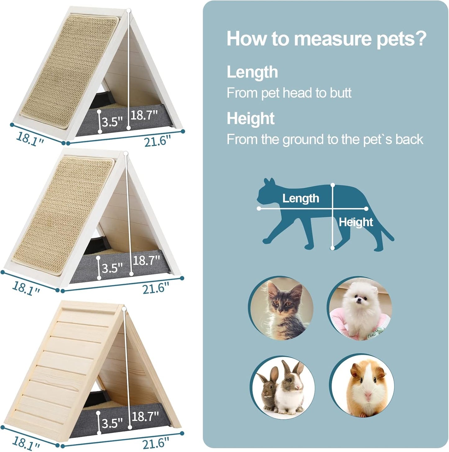 Cat Scratcher Lounge Thicken Solid Wood, Triangle Cats House, Cat Scratching Post for Indoor Cats as Cave and Bed