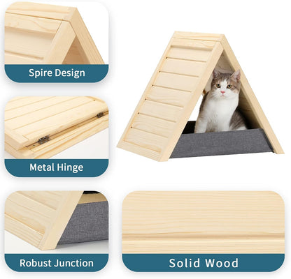 Cat Scratcher Lounge Thicken Solid Wood, Triangle Cats House, Cat Scratching Post for Indoor Cats as Cave and Bed