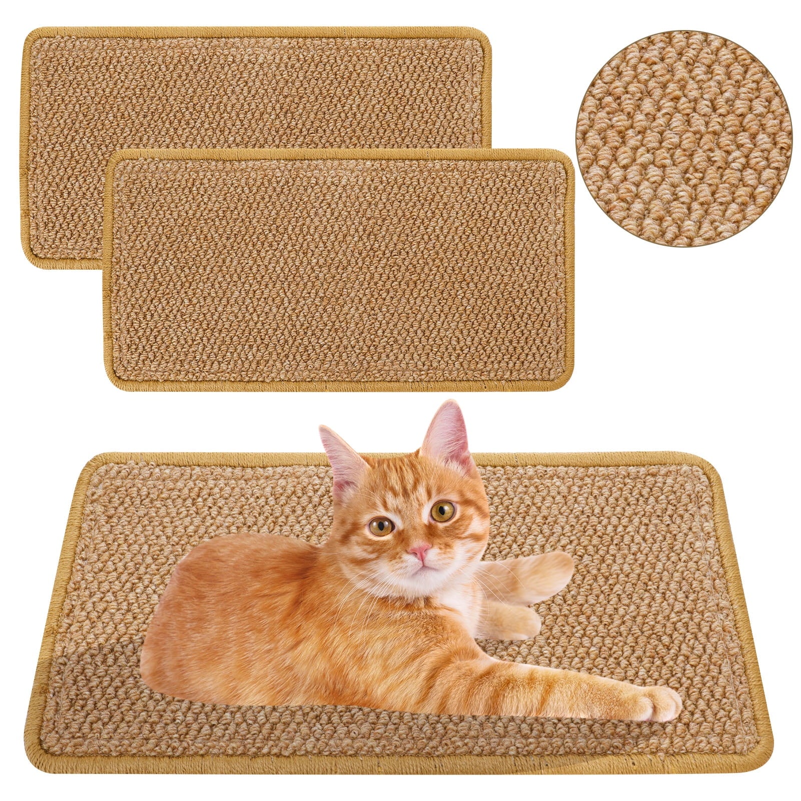 Durable and Adhesive Natural Sisal Mat Cat Scratching Pad with Loop Tape, 2 Count