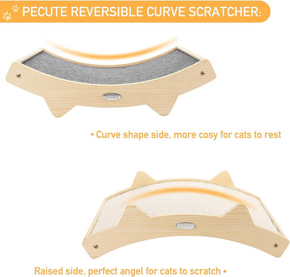 Double-Sided Cat Scratcher with Natural Sisal + Carpet Cloth, Durable Solid Wooden Structure Scratch Pad for Indoor Cats, Scratcher Lounge, 16.5 X 10.8In