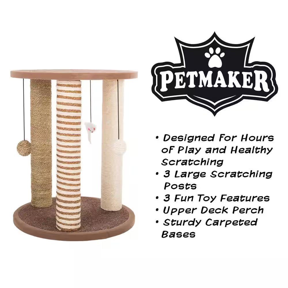 Tan and Cream 3 Pole Cat Scratching Post with Perch