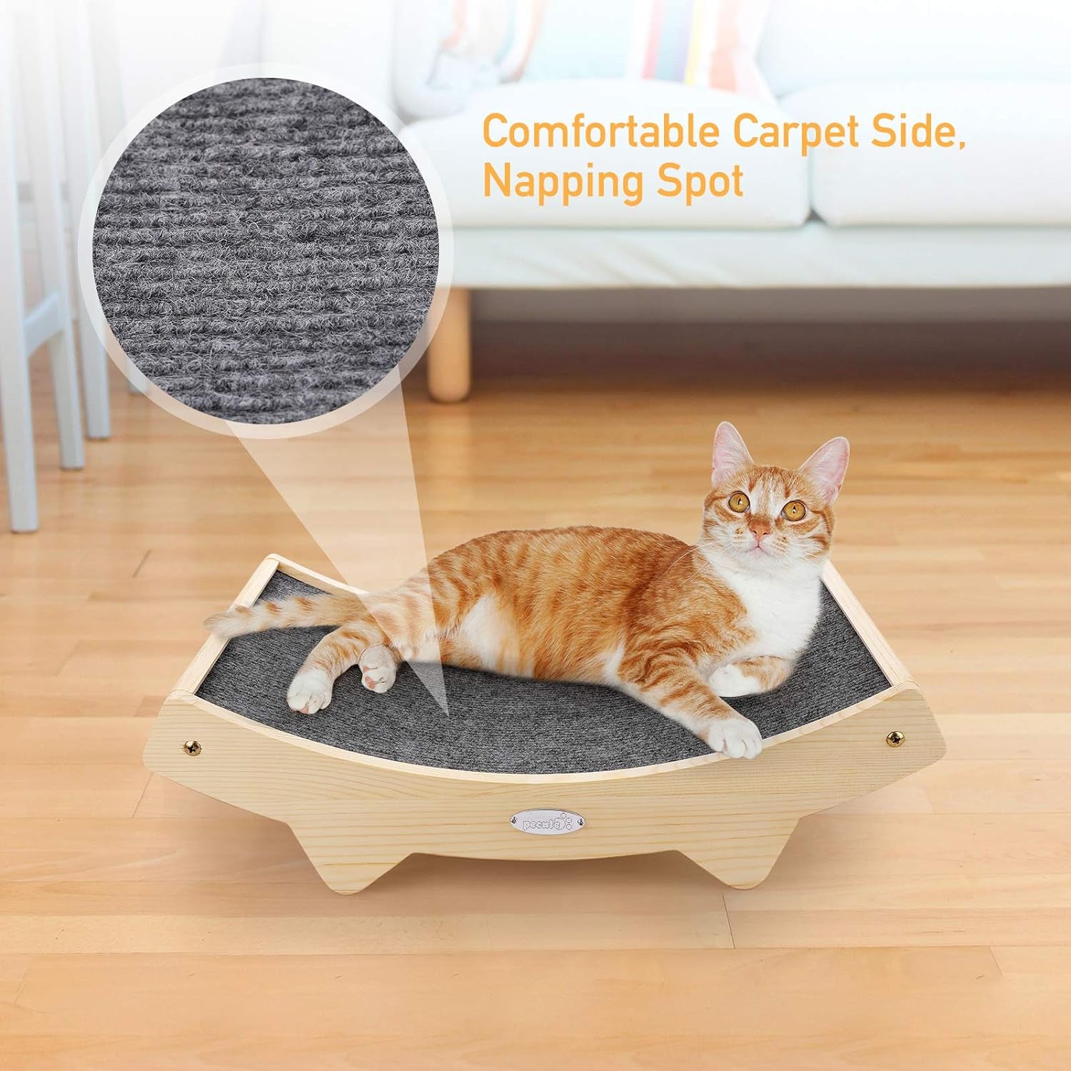 Double-Sided Cat Scratcher with Natural Sisal + Carpet Cloth, Durable Solid Wooden Structure Scratch Pad for Indoor Cats, Scratcher Lounge, 16.5 X 10.8In