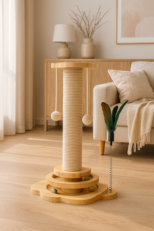 Interactive Cat Scratcher Tower with Sisal Post, Turntable & Hanging Toys