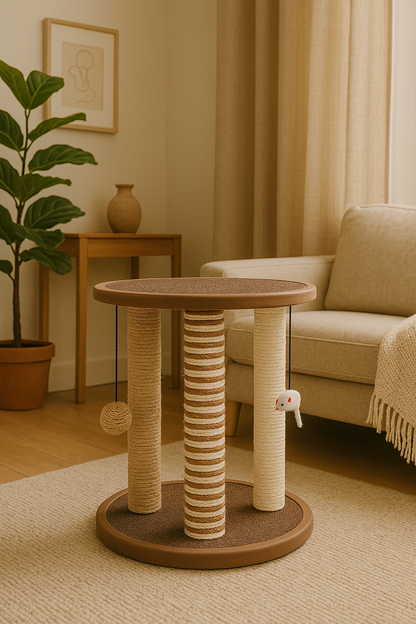 Tan and Cream 3 Pole Cat Scratching Post with Perch - Perfect for Indoor Use | My Store