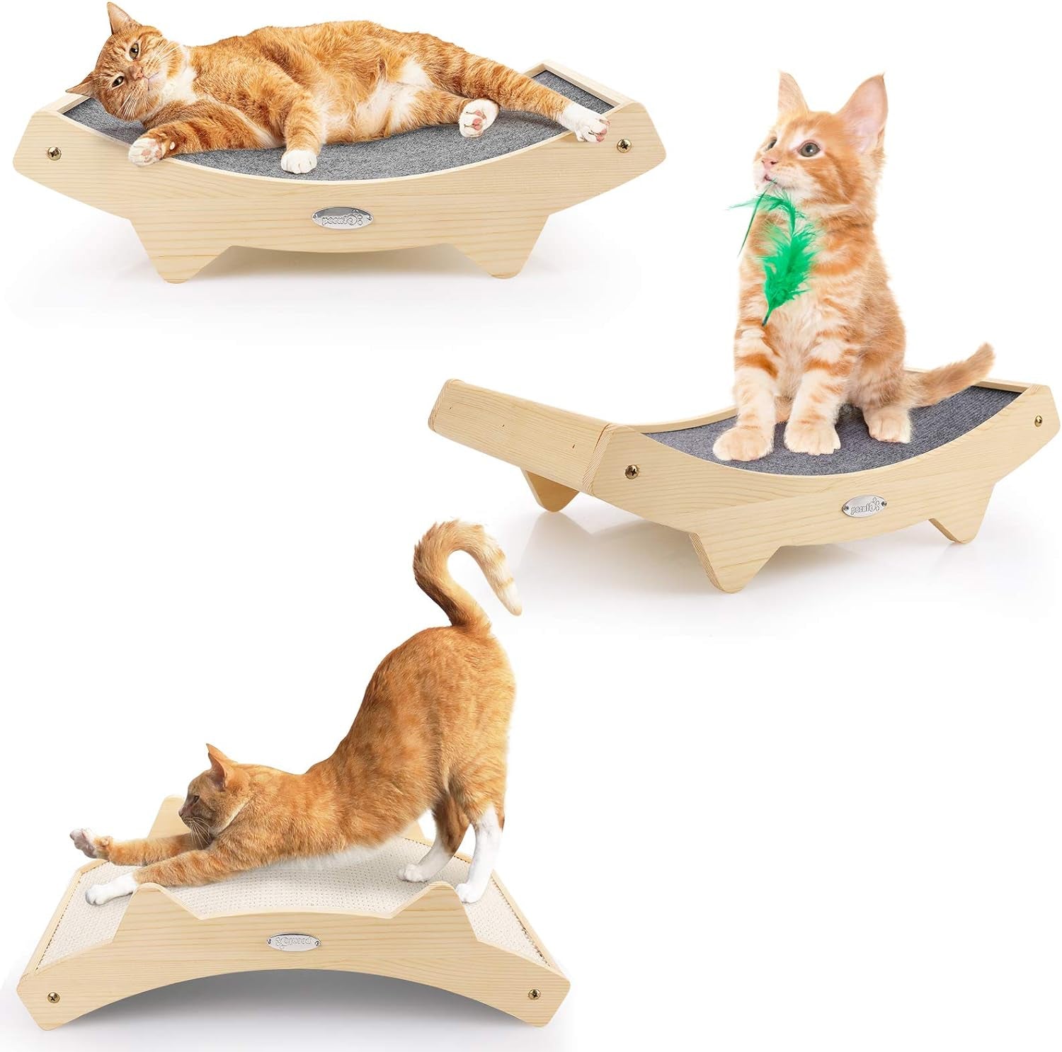 Double-Sided Cat Scratcher with Natural Sisal + Carpet Cloth, Durable Solid Wooden Structure Scratch Pad for Indoor Cats, Scratcher Lounge, 16.5 X 10.8In