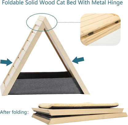 Cat Scratcher Lounge Thicken Solid Wood, Triangle Cats House, Cat Scratching Post for Indoor Cats as Cave and Bed