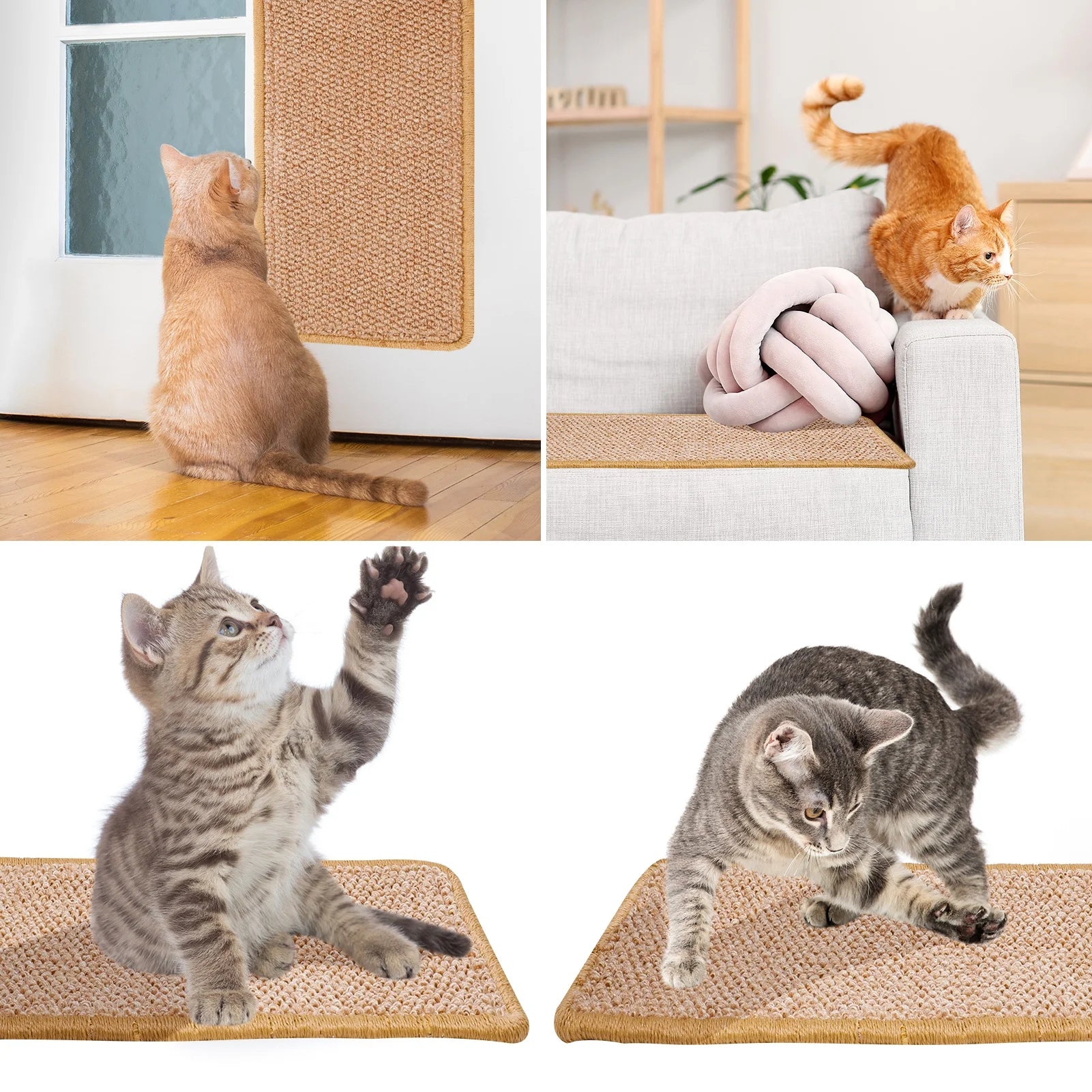 Durable and Adhesive Natural Sisal Mat Cat Scratching Pad with Loop Tape, 2 Count