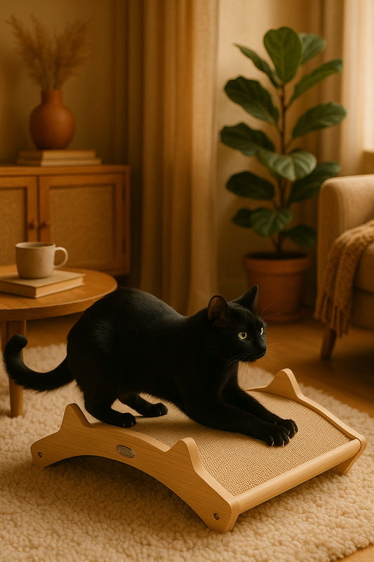 Double-Sided Wooden Cat Scratcher – Sisal & Carpet Pad