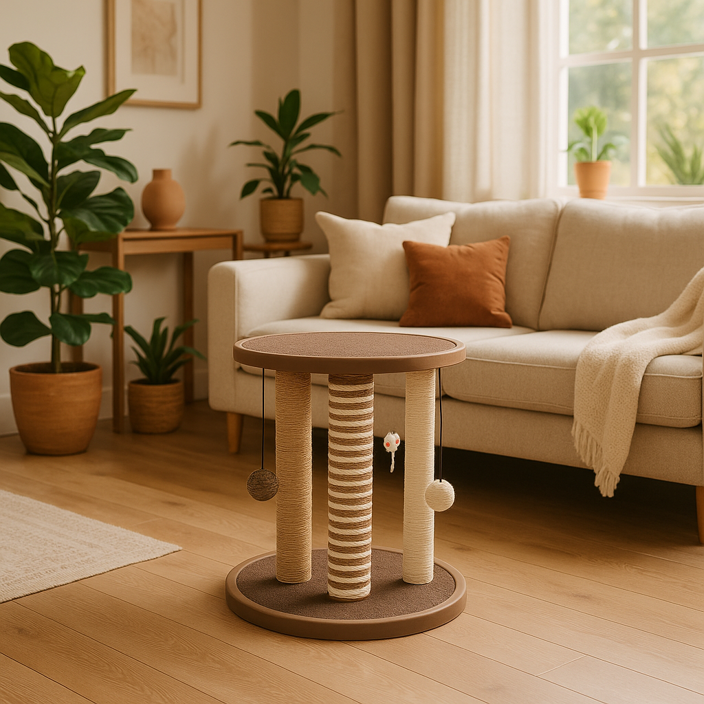 Tan and Cream 3 Pole Cat Scratching Post with Perch