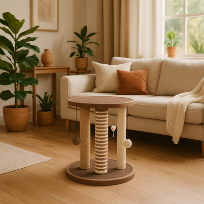Tan and Cream 3 Pole Cat Scratching Post with Perch